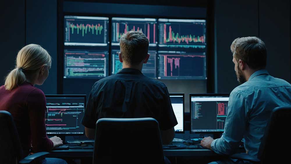 Cybersecurity experts monitoring data